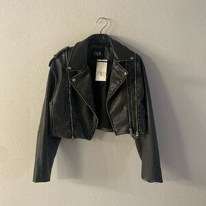 Zara cropped leather jacket